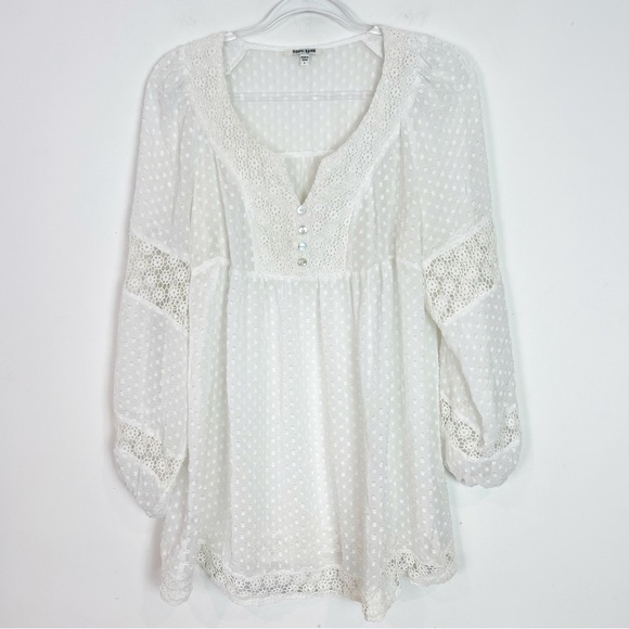 DANIEL RAINN OFF-WHITE SHEER BOHO PEASANT TONAL PATTERN BLOUSE WOMENS LARGE - Picture 1 of 5